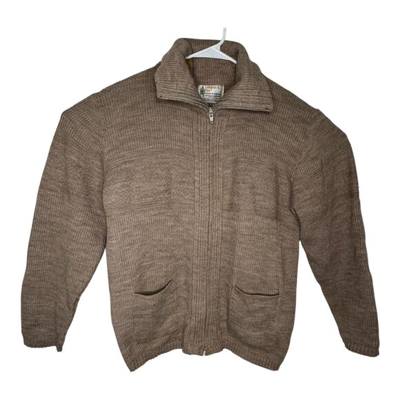 Vintage London Fog Zip Up Chunky Knit Sweater Cardigan Mens Large Grandpa USA - Picture 1 of 11